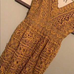 Mustard Midi Lace Dress